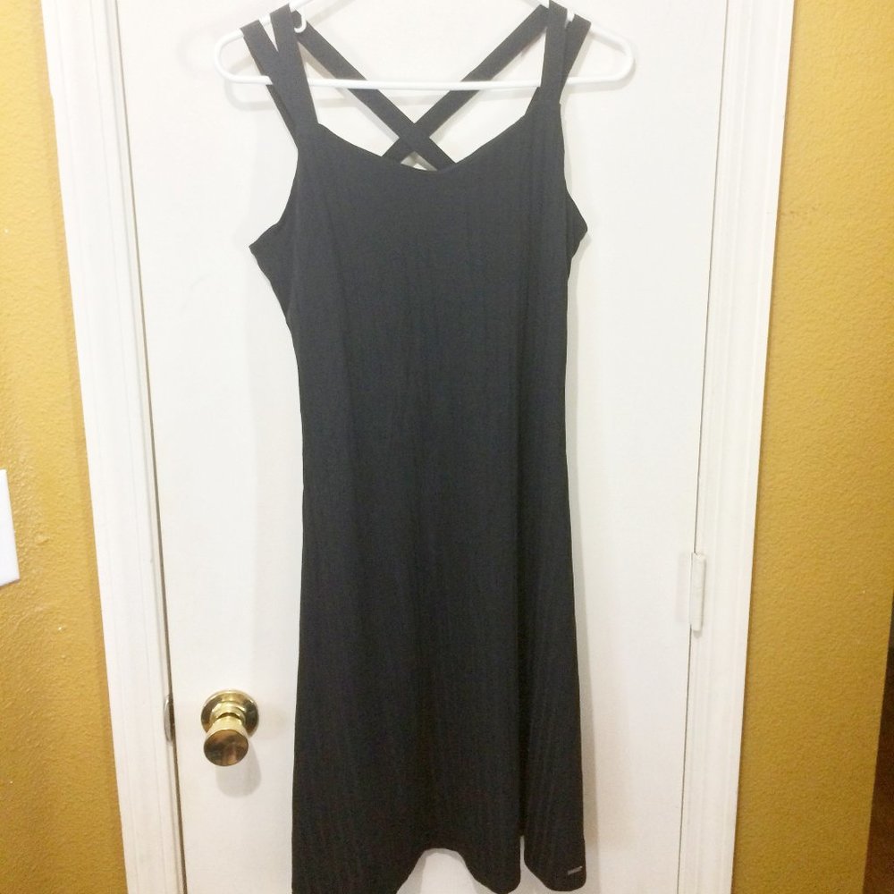Armani Exchange women's L ribbed stretchy cross strap sleeveless a-line dress